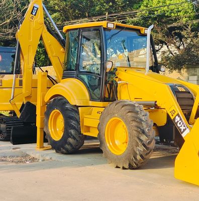 74.6kW JCB 4CX प्रयुक्त लोडर पीला 4378kg लिफ्ट सेकंड हैंड बैकहो लोडर पहिया चल रहा है