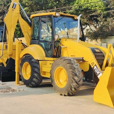 74.6kW JCB 4CX प्रयुक्त लोडर पीला 4378kg लिफ्ट सेकंड हैंड बैकहो लोडर पहिया चल रहा है